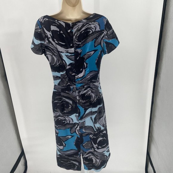 Pendleton Womens Dress Silk Size 8 Black Blue Short Sleeve Abstract Floral Rose - Picture 2 of 12
